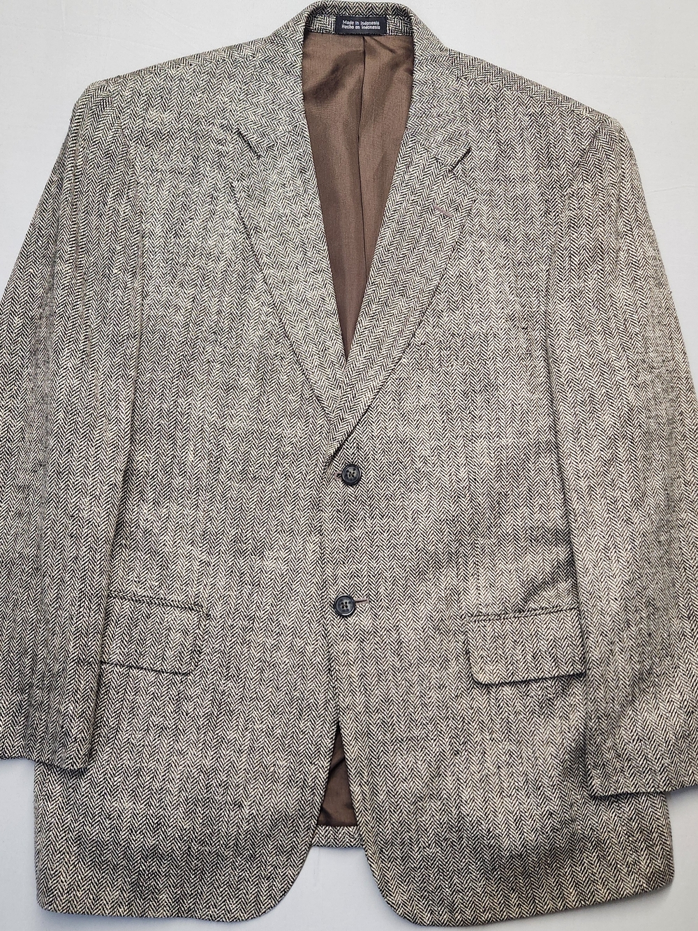 Towncraft Men's 40S 100% Silk Sport Coat Blazer Gray Brown Herringbone 2-Button